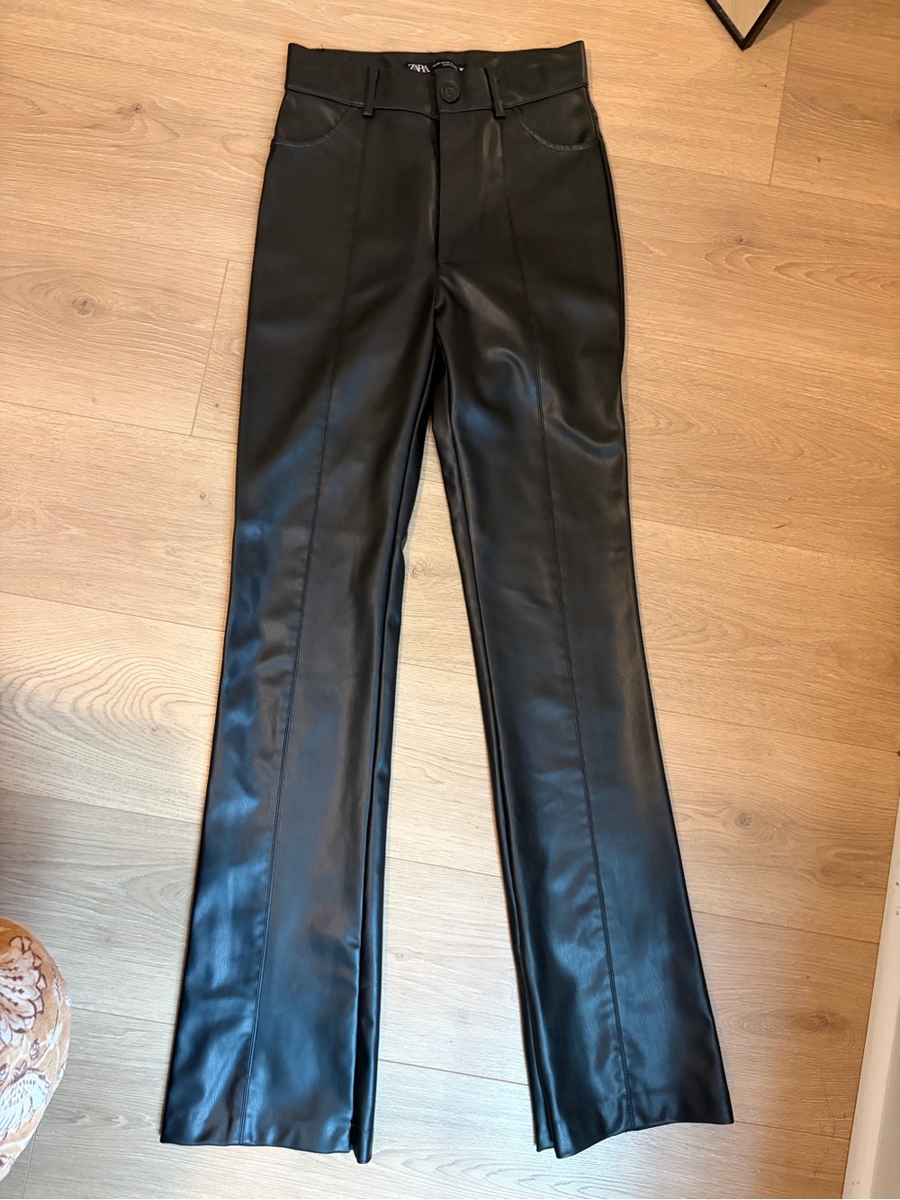 Zara Black Faux Leather Boot Cut Pants